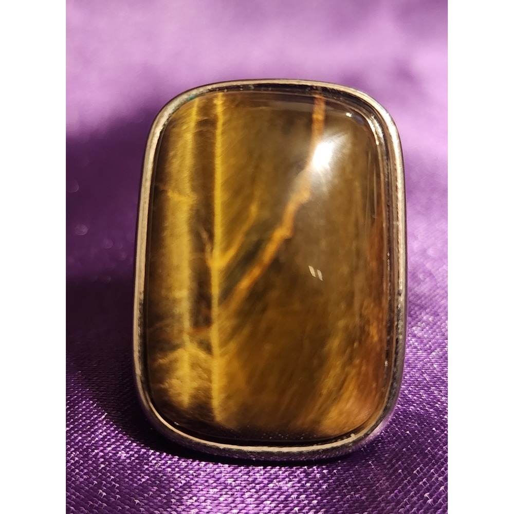Tigers Eye Statement Ring Rectangular Cabochon Si… - image 4